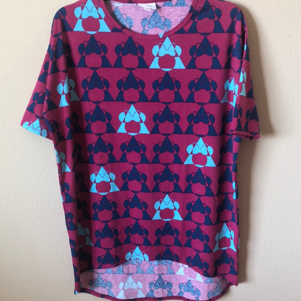 Like New! LuLaRoe Minnie Mouse Maroon and Navy Short Sleeve Tee - Size XXS